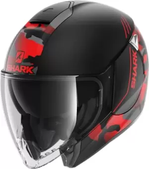 Image of Shark City Cruiser Genom Matt Jet Helmet, black-red Size M black-red, Size M