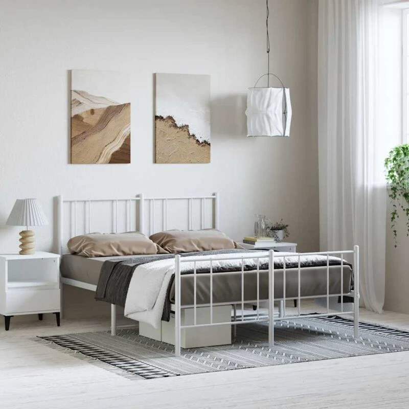 Image of VIDAXL Metal Bed Frame without Mattress with Footboard White 135x190cm Vidaxl 8720845789190