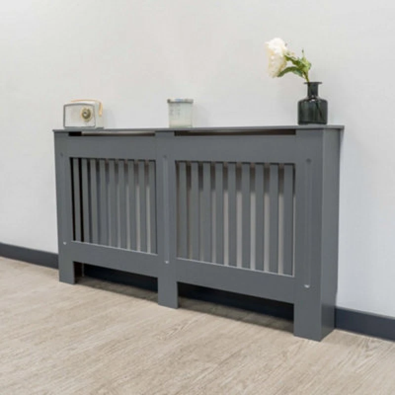 Image of Jack Stonehouse Vertical Slat Grey Mdf Wooden Radiator Cover - Large - 152Cm (W) X 81.5Cm (H) X 19Cm (D)