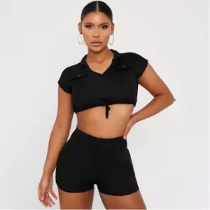 Image of I Saw It First Tie Front Crop Top and Shorts Co Ord Set - Black