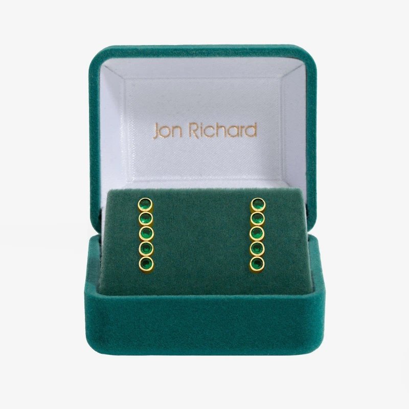 Image of Jon Richard Womens 14K Gold Plated & Emerald Cubic Zirconia Tennis Earrings - Gift Box Gold Female One Size