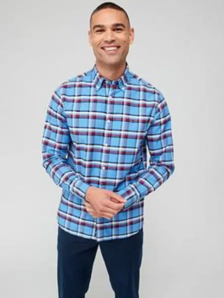 Image of Tommy Hilfiger Long Sleeve Regular Fit Checked Shirt - Blue, Size S, Men