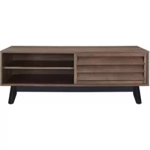 Image of Vaughn Walnut Mid Century Modern Coffee Table With Sliding Door