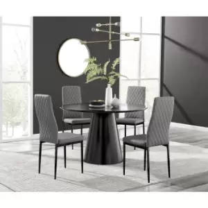 Image of Furniturebox Palma Black Semi Gloss 120cm Round Minimalist Dining Table & 4 Grey Milan Black Leg Chairs