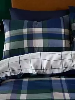 Image of Catherine Lansfield Check Brushed Pillowcase Pair - Navy