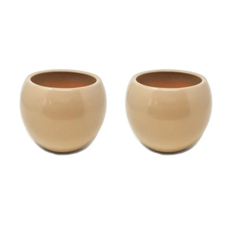 Image of Verano Spanish Ceramics Epoxi Round Beige Semi Gloss Indoor Plant Pot Set Of 2 X 16Cm