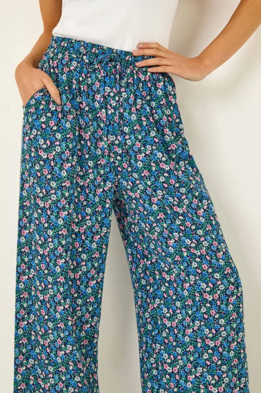 Image of Roman Womens Petite Ditsy Floral Trouser in Navy Size: 12 Navy Female 12