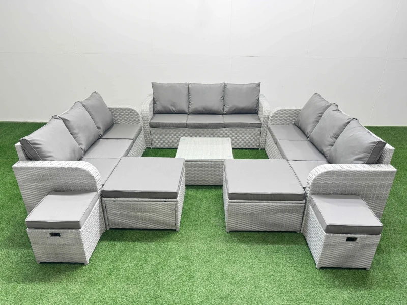 Image of Fimous 13 Seater Outdoor Garden Furniture Sets PE Rattan Lounge Sofa Set in Light Grey Light Grey Unisex