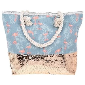 Image of Flamingo Silver Gold Sequins Tote Bag
