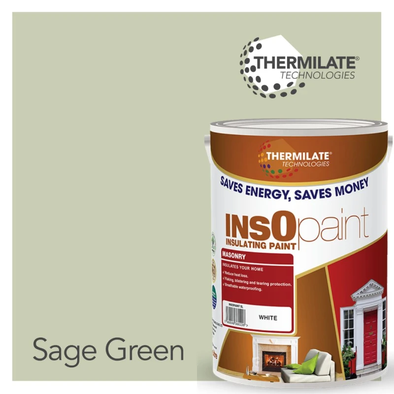 Image of Thermilate Technologies Insopaint Exterior Masonry Paint - Heat Reflecting, Insulating & Weatherproof Exterior Wall Protection - Sage Green - 5L