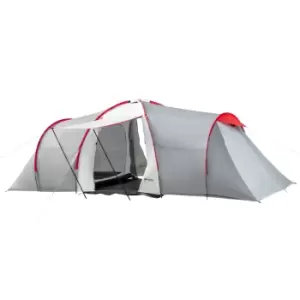 Image of Outsunny 4-6 Man Tunnel Tent with 2 Bedroom, Living Area and Vestibule, Large Camping Tent, 2000mm Waterproof, UV50+, Portable with Bag, for Fishing