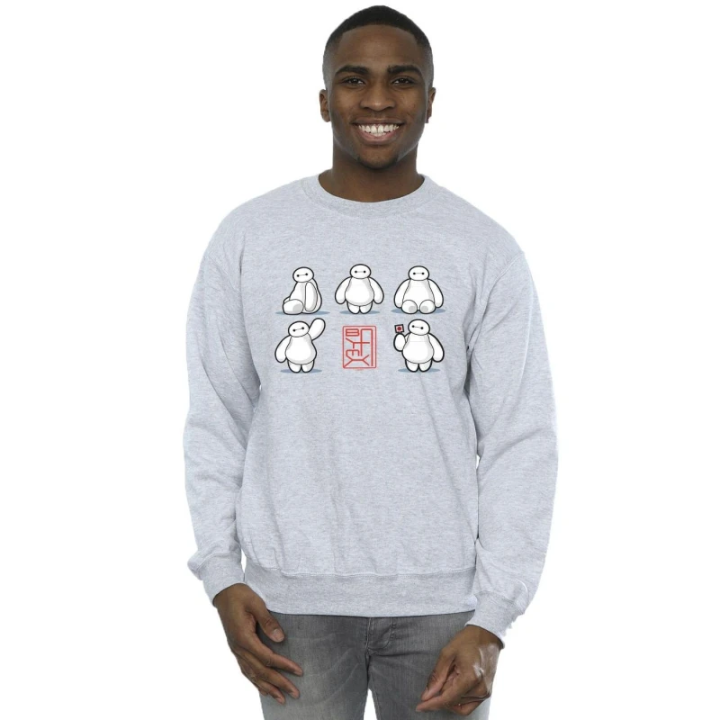 Image of Disney Men Big Hero 6 Baymax Many Poses Sweatshirt in Grey Size: Small Grey S Male 5059934880320