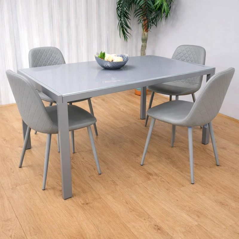 Image of KOSY KOALA KOSY KOALA Glass Dining table and 4 grey leather chairs Grey Glass Table And 4 Chairs kitchen dining room furniture Grey One Size Unisex 50