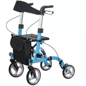 Image of HOMCOM 4 Wheel Rollator with Seat and Back, Lightweight Folding Mobility Walker with Large Wheels, Carry Bag, Adjustable Height, Aluminium Walking Fra