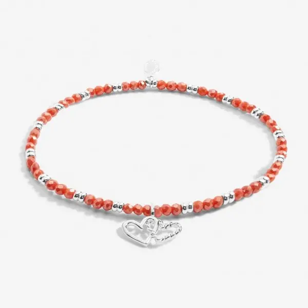 Image of Boho Beads Double Heart Coral & Silver 17.5cm Stretch Bracelet 6806