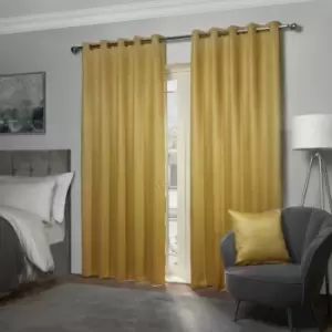 Image of Emma Barclay Ambiance Thermal Woven Blackout Lined Eyelet Curtains, Ochre, 46 x 54 Inch