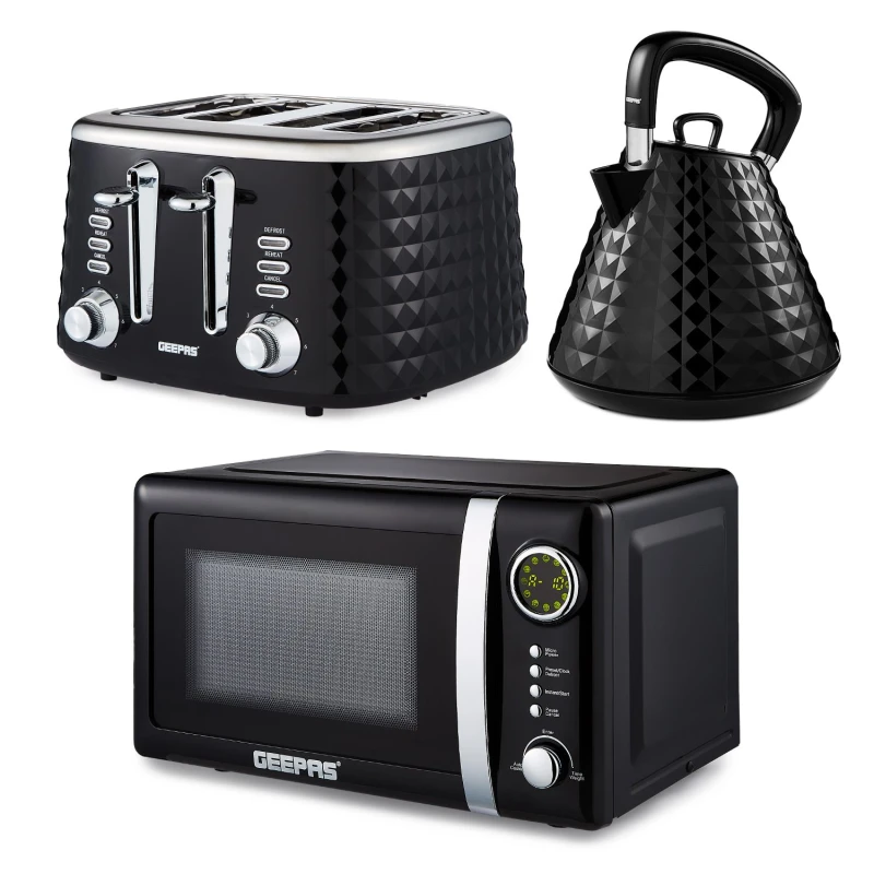Image of Geepas Geepas 20L Digital Microwave, 1.7L Kettle & 4 slice toaster Set Black unisex