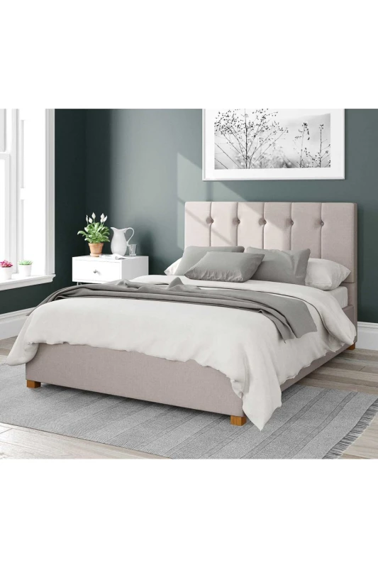 Image of Aspire Aspire Hepburn Upholstered Ottoman Storage Bed, Eire Linen Fabric in Off White Size: Double Off White Double Unisex 5057632167064