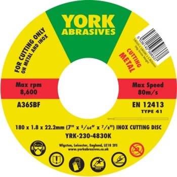 Image of 180 X 1.8 X 22MM A36 S-BF Inox Thin Reinforced Flat Cutting Discs - Type 41