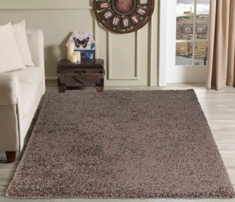 Image of Desire Rugs Plain Living Room Shaggy Area Rugs Taupe 120X170 Cm