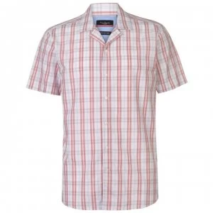 Image of Pierre Cardin Reverse Check Short Sleeve Shirt Mens - OffWhte/Red/Gry