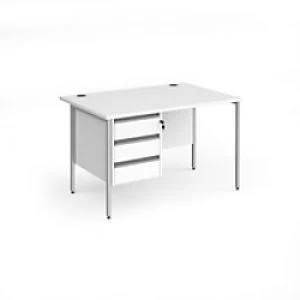 Image of Dams International Straight Desk with White MFC Top and Silver H-Frame Legs and 3 Lockable Drawer Pedestal Contract 25 1200 x 800 x 725mm