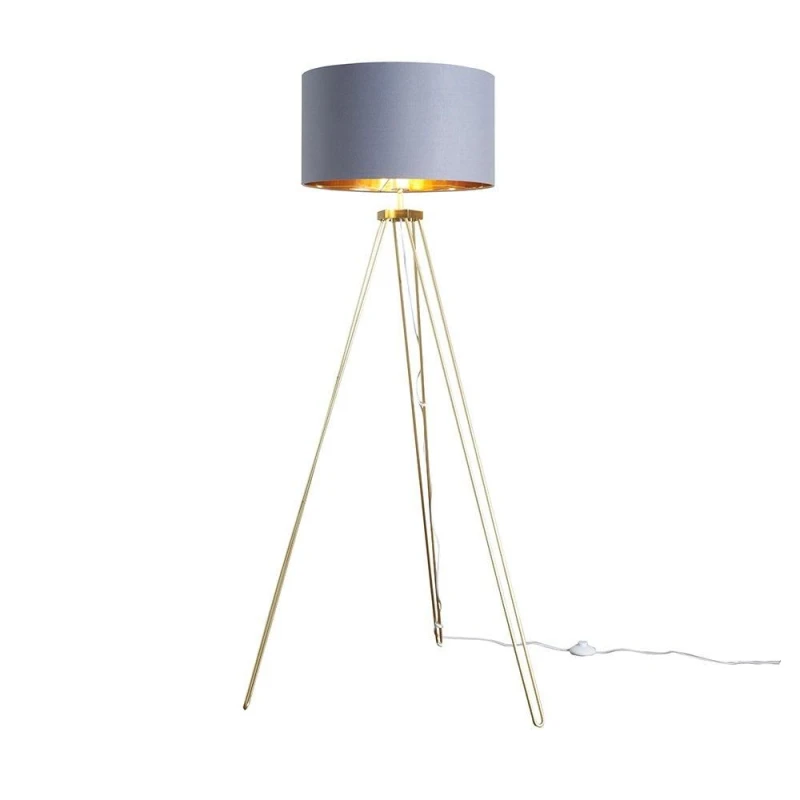 Image of ValueLights Aero Hairpin Tripod Gold Floor Lamp with Grey Gold Shade with LED Bulb Gold