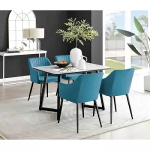 Image of Furniture Box Carson White Marble Effect Dining Table and 4 Blue Calla Black Leg Chairs