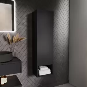 Image of Black Wall Mounted Tall Bathroom Cabinet 350mm - Lugo