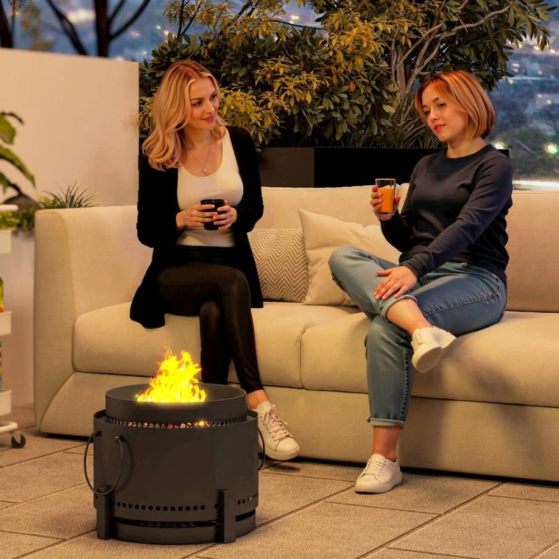 Image of Outsunny 37cm Smokeless Wood Burning Firepit Metal Fire Pit, Dark Grey 842-326V00CG