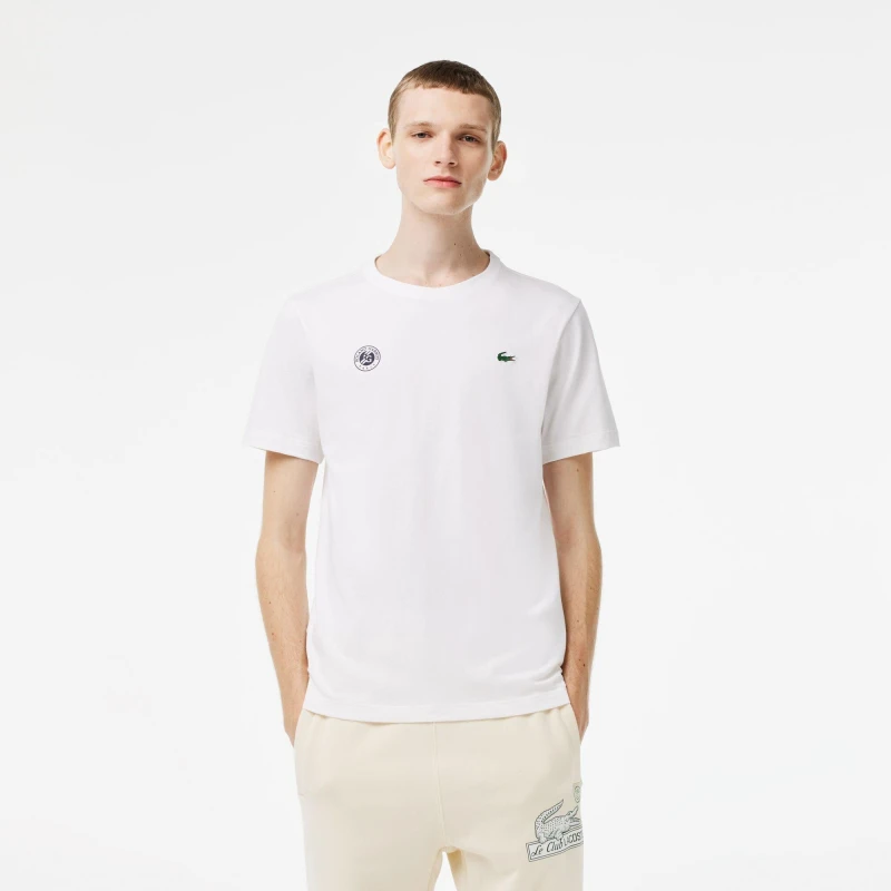 Image of Lacoste Mens Garros Short-Sleeve Regular Fit T-Shirt White male XS