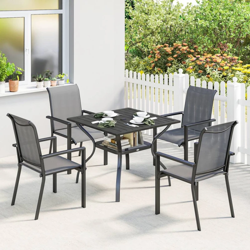 Image of OUTSUNNY 5 Pieces Outdoor Dining Set for 4, Patio Furniture Set in Dark Grey Dark Grey Unisex