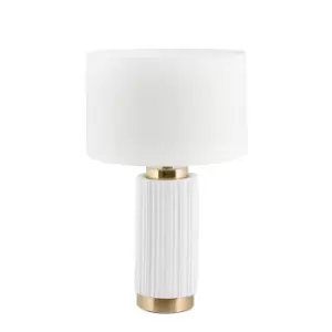 Image of Saxon Ridged Ceramic Table Lamp White/Gold