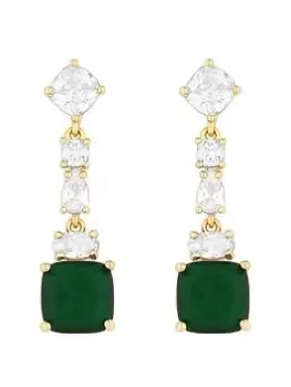 Image of Jon Richard Gold Plated Mixed Stone Emerald And Cubic Zirconia Drop Earrings, Yellow Gold, Women