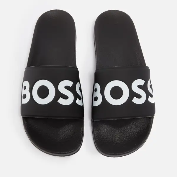 Image of BOSS Aryeh Faux Leather And Rubber Slides - UK 9 Black Sandals male 50505283-002 9