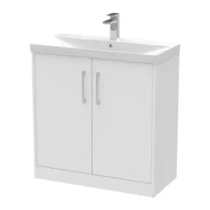 Image of Hudson Reed Juno 800mm Floor Standing 2 Door Vanity & Thin-Edge Basin - White Ash