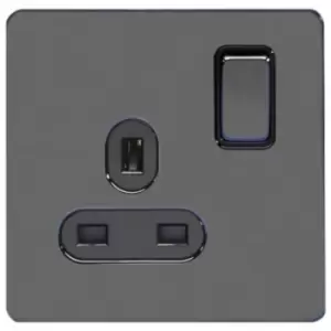 Image of Schneider Electric Ultimate Screwless Flat Plate - Switched Single Power Socket, Single Pole, 13A, GU3410BBN, Black Nickel with Black Insert