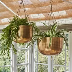 Image of Ivyline Indoor Mayfair Antique Brass Hanging Planter - H16Cm X D21Cm