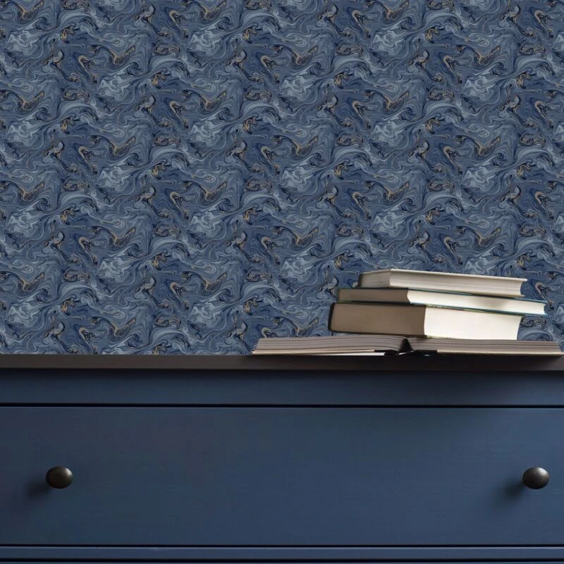 Image of Graham & Brown Fresco Liquid - Navy / Gold, Blue 119559