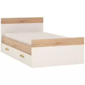 Image of Furniture To Go - 4Kids Single Bed with Underbed Drawer in Light Oak and white High Gloss (orange handles) - Light Oak and white High Gloss (orange