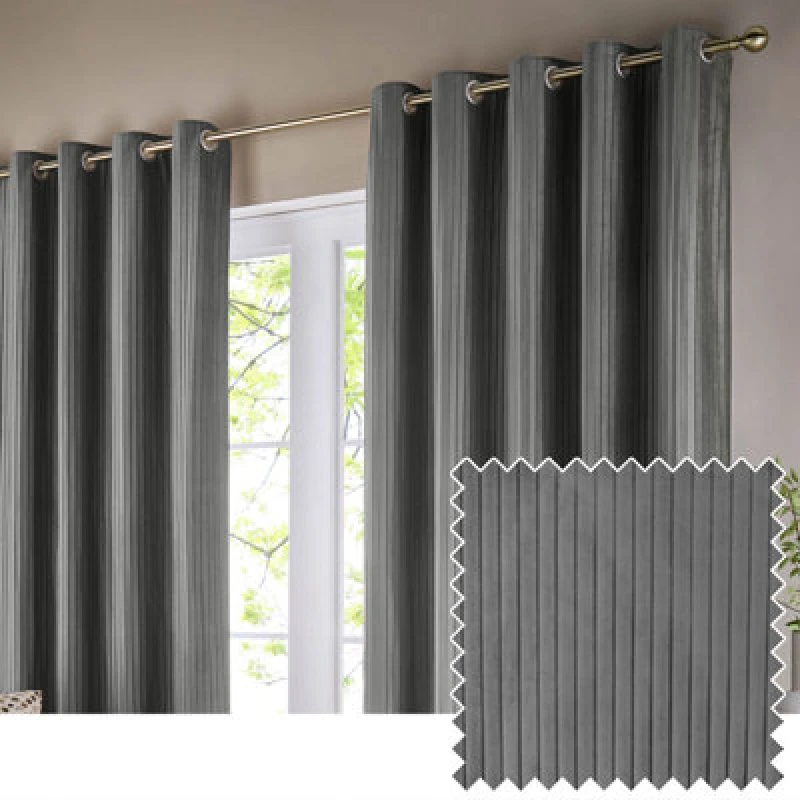 Image of Paoletti Paoletti Corinthian Velvet Room Darkening Eyelet Curtains in Grey Size: 117cm width x 183cm drop Grey 117cm width x 183cm drop Unisex 50255