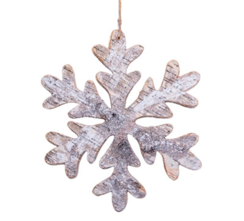 Image of Shatchi 20cm Snowflake Shape Birch Bark Wooden Christmas Wall Hanging Decoration Silver