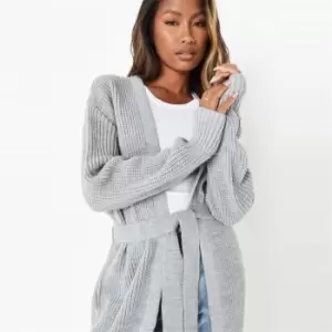 Image of Missguided Petite Maxi Belted Cardigan - Grey