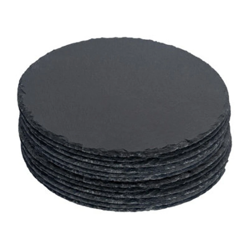 Image of Argon Tableware Round Slate Placemats - 30cm - 12x Large Natural Black Stone Dining Table Dinner Serving Board Platter Place Mats Sets Black Unisex
