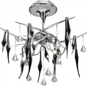 Image of Ceiling 10 Light Polished Chrome, Black Glass, Crystal