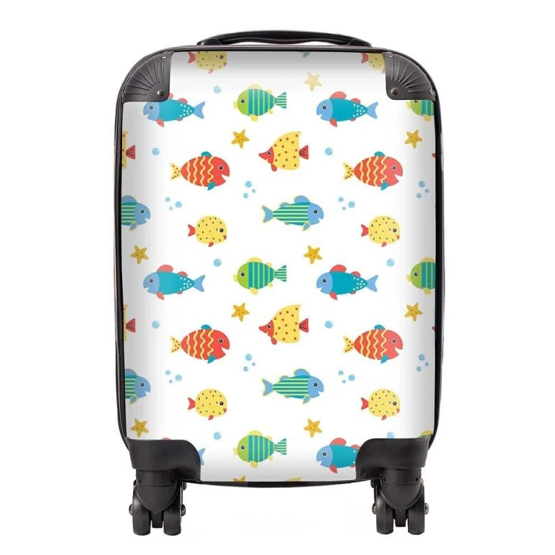 Image of Warren Reed - Designer Swimming Fish Suitcase in Blue Size: Medium Blue Unisex Medium
