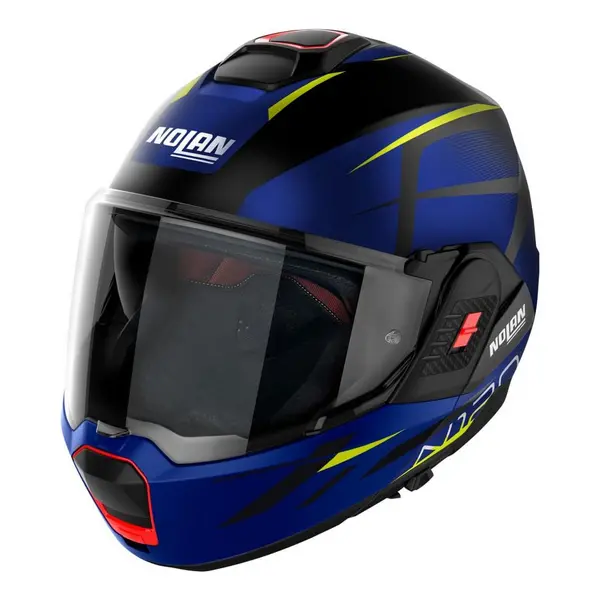 Image of Nolan N120-1 Nightlife N-COM 028 Flat Black Yellow Cayman Blue Modular Helmet Size M