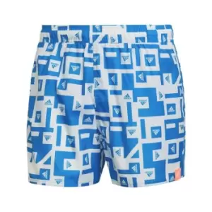 Image of adidas Graphic Swim Shorts Mens - Blue Rush / White
