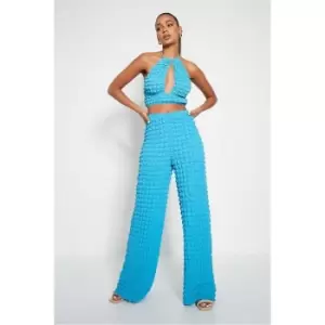 Image of I Saw It First Blue Bubble Fabric Wide Leg Trousers - Blue