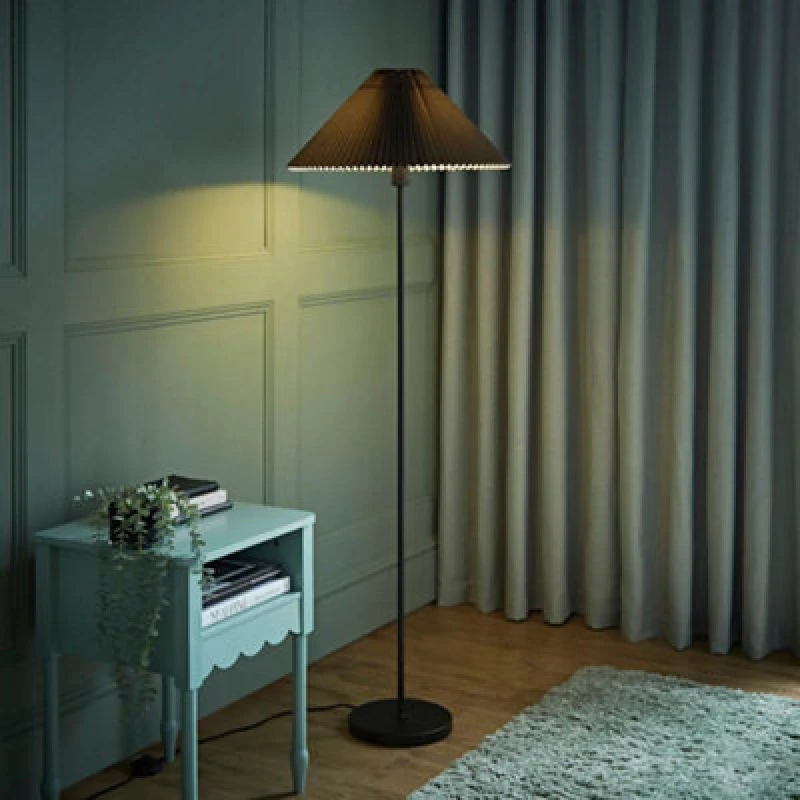 Image of VALUELIGHTS Valuelights - Metal Floor Lamp Pleated Lampshade Free Standing Living Room Light LED Bulb 26744